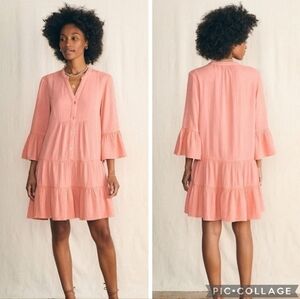 Faherty‎ Kasey Dream Gauze Tiered Organic Cotton Mini Dress Size L Salmon Pink